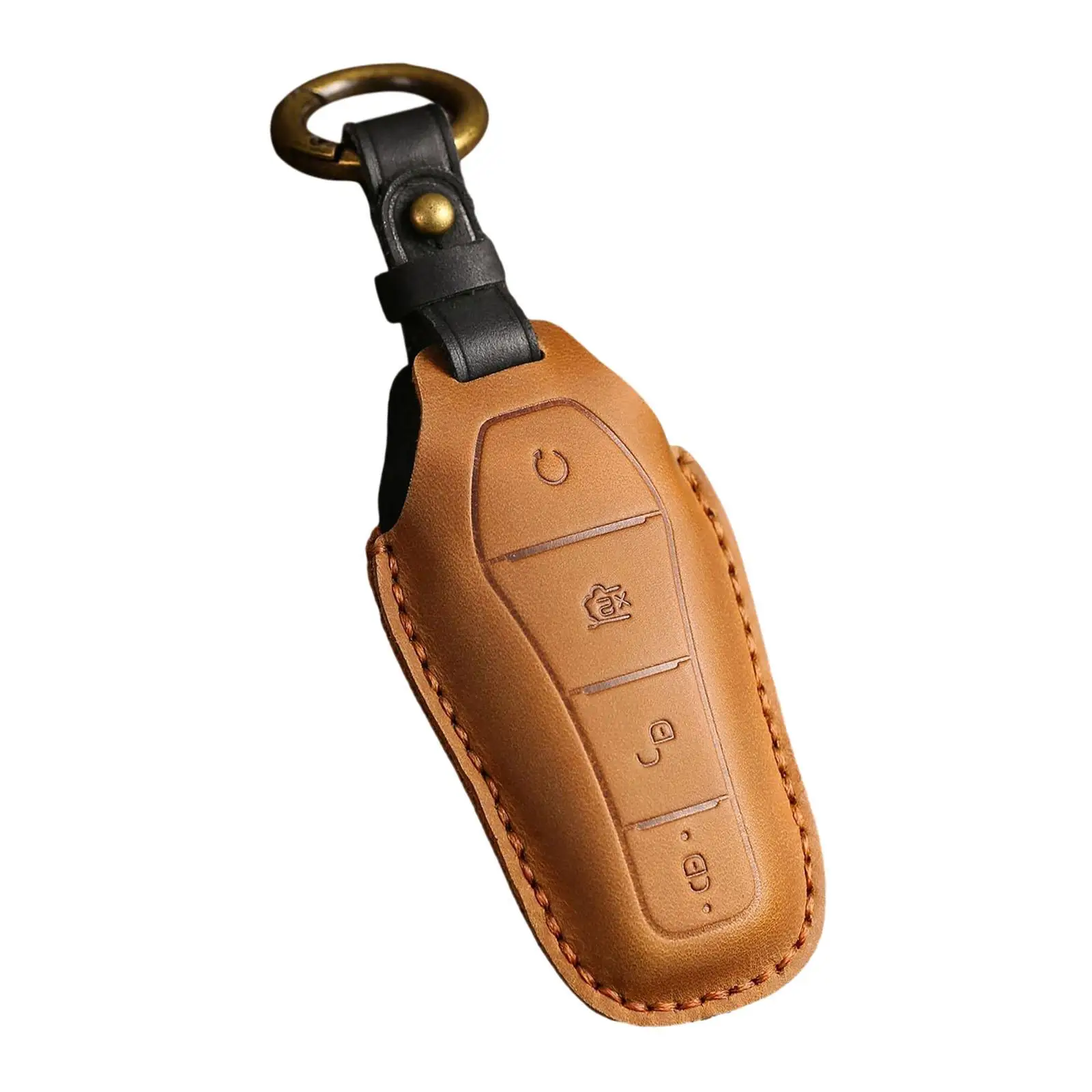 Car Key Fob Shell with Round Buckle Dustproof Cover for Remote Key Holder PU Leather Protector Anti Scratch