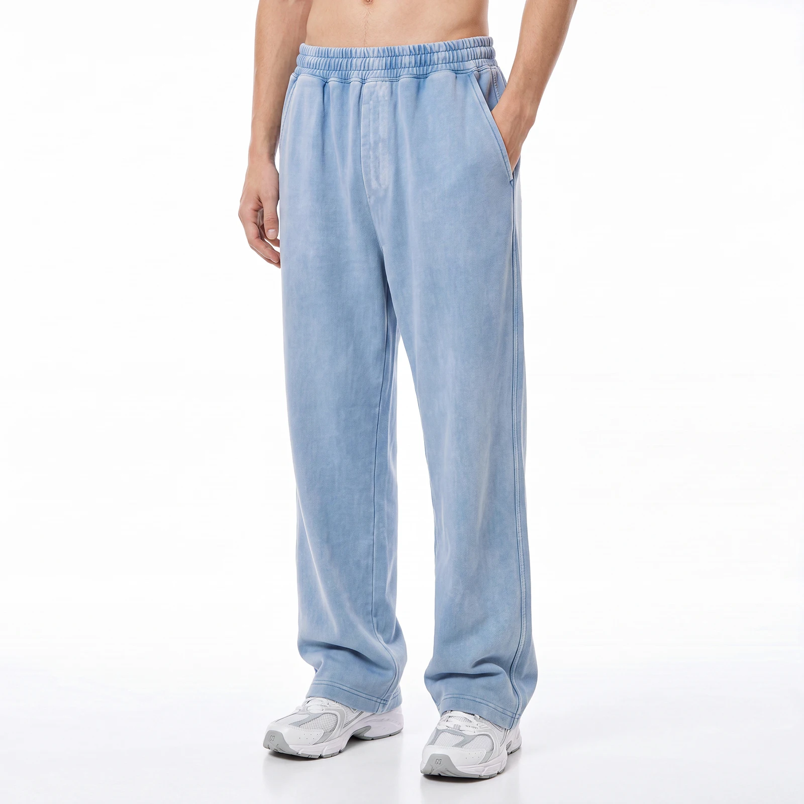 Vintage Faded Washed Straight Leg Sweatpants Men Elastic Waist Baggy Track Pants Clean Fit Oversized Casual Jogger Trousers