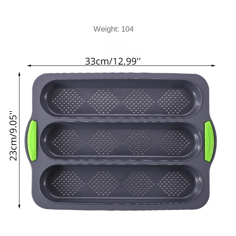 1pc Silicone Long Stick Bread Baking Tray Tri-Slot Diamond Mesh Cake Mold Household DIY Baking Tool