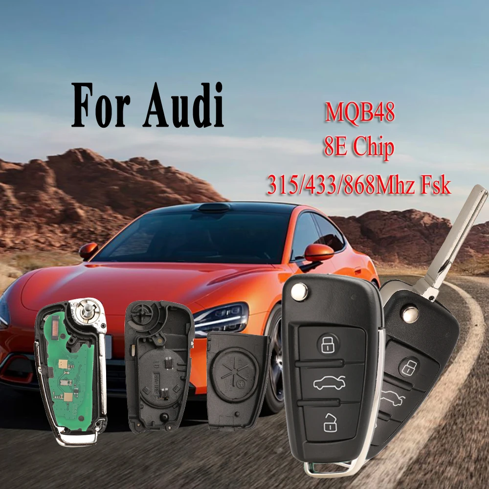 Jingyuqin Chiave A Distanza Auto Pieghevole A 3 Bottoni Per Audi A6L 315/433/868Mhz Fsk 8E Chip Per A3-MQB48(433) 8V0837220D/P Nuovo prodotto