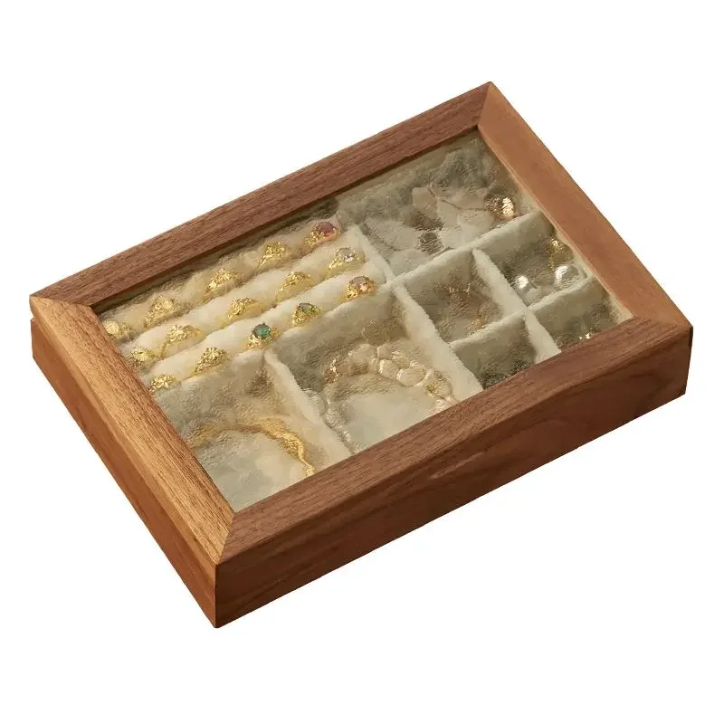 Black Walnut Solid Wood Jewelry Box, Vintage Premium Ring Earring Storage Case, Jewellery Display Organizer Box