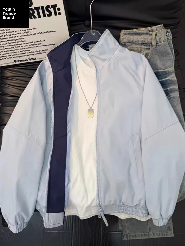 

Мужская куртка Tian Blue Color Blo с воротником-стойкой, весенняя спортивная одежда Cleanfit, американская ветрозащитная и водонепроницаемая куртка