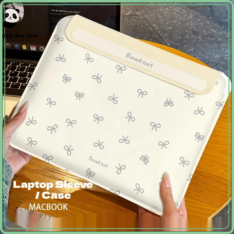 

Bowknot Laptop Sleeve For Apple Macbook Air Ballet Bow Print Leather Shockproof Notebook Storage Bag For Office Travel