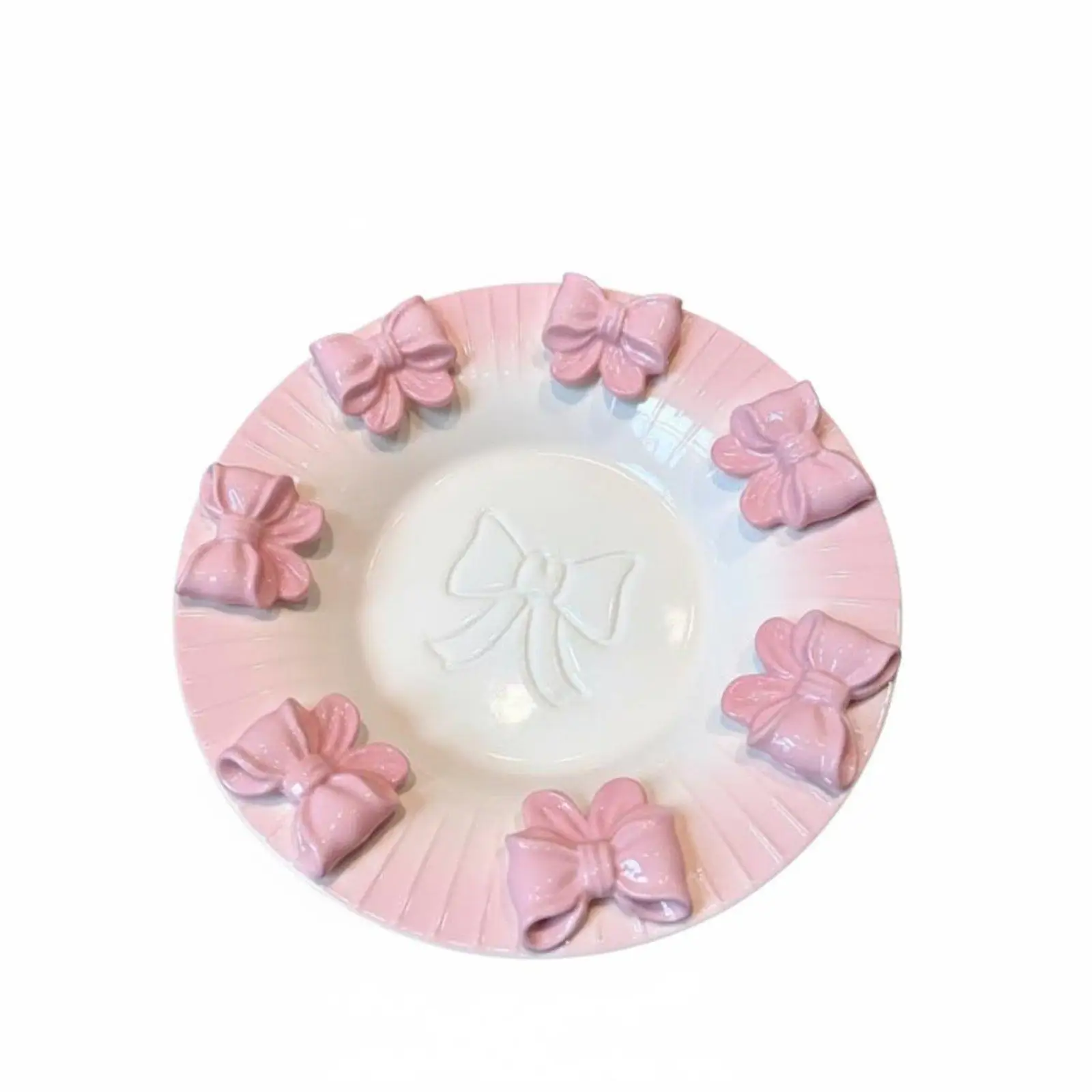Creative Porcelain Dessert Plate Hand Painted Ribbon Embossed Ceramic Tableware Special Dish for Snacks