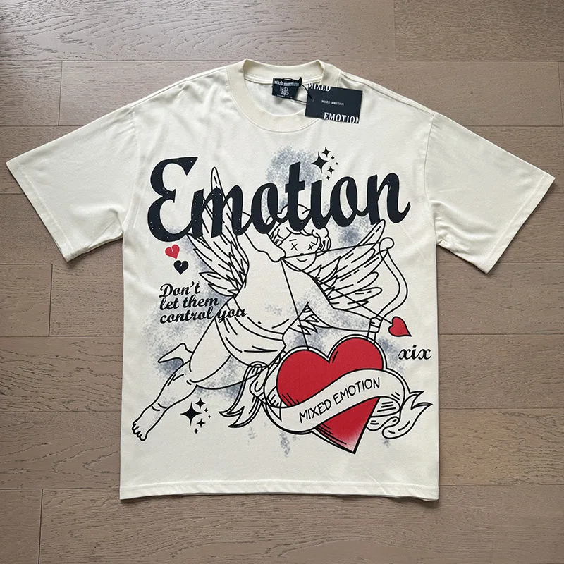 MIXED EMOTION American-style retro rhinestone letter trend summer high street loose casual short-sleeved T-shirt