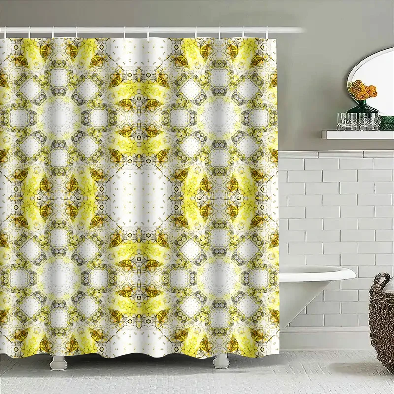 

Яркая занавеска для душа из желтого золота, водонепроницаемая ткань для украшения ванной комнаты, современный цветочный узор, дизайн воздушного змея, идеально подходит для
