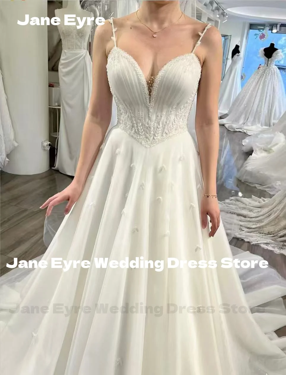 Jane Eyre Princess Spaghetti Straps Wedding Dress V-Neck Sleeveless Backless Robe De Mariée Tulle A-Line Bride Gowns Customized