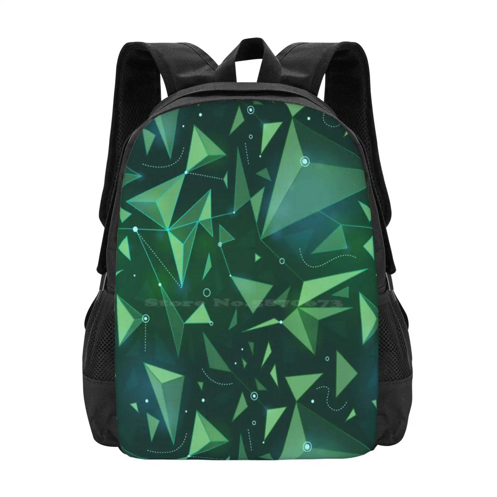 Green Space Map Pattern Design Bagpack School Bags Triangle Space Map Futuristic Green Polygon Connecting Dots Stars Abstract