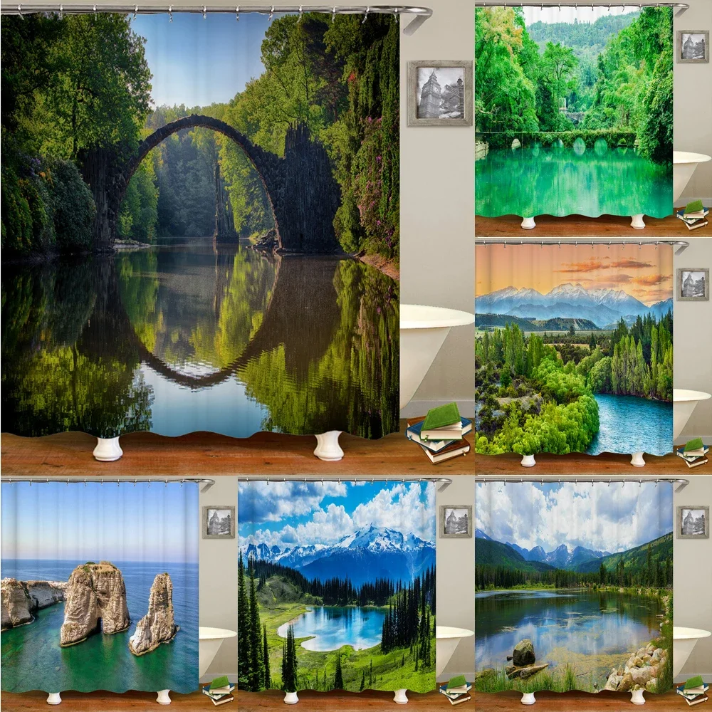 Shower Curtain natural forest scenery 3D Printing Shower Curtain Polyester Waterproof Fabric Bathroom Home Decor Curtain 180x180