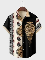 2025 Vintage African Style Men's Retro Ethnic Tribal Short Sleeve Shirts Tops Fashion Casual Vacation Streetwear Men's Shirts