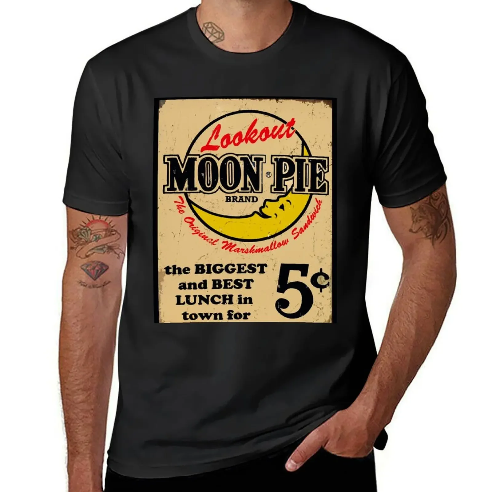 MOON PIE VINTAGE ADVERTISEMENT SIGN TYPOGRAPHY T-Shirt vintage clothes cotton graphic tees sports fans Short sleeve tee men