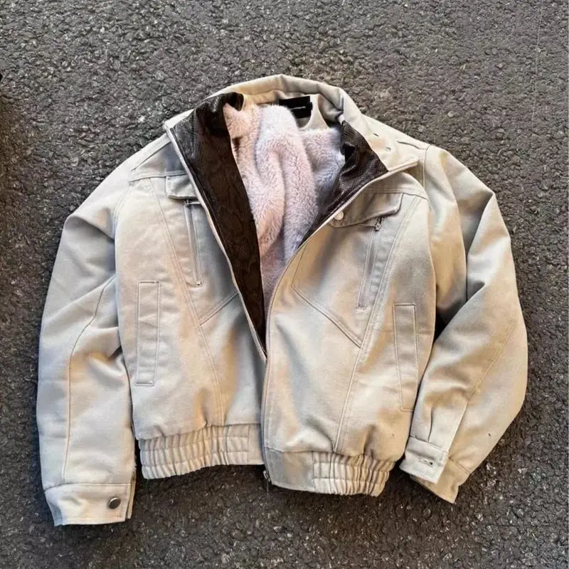 綿服 冬 キャンバスデザイン ツール加工 フリース 厚手ジャケット ジャケット 綿服 ショート丈