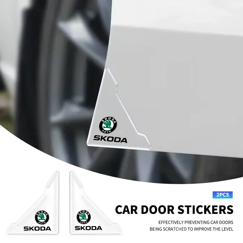 2Pcs Car Door Corner Anti-Collision Bumper Sticker for Skoda Rapid Octavia Fabia Laura Superb VRS Yeti Kodiaq Karoq Accessories