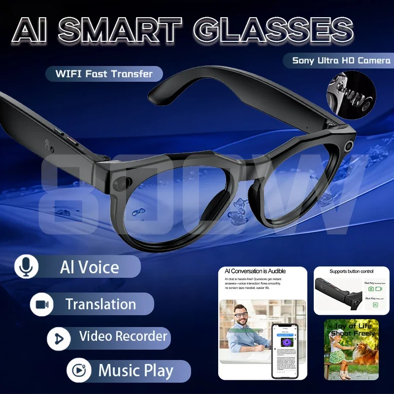 

Умные очки AI 2026 с видео 4K HD, камерой 800 МП, Wi-Fi передачей, голосовым помощником Chat GPT 4 ГБ, звонками по Bluetooth и распознаванием фото AI