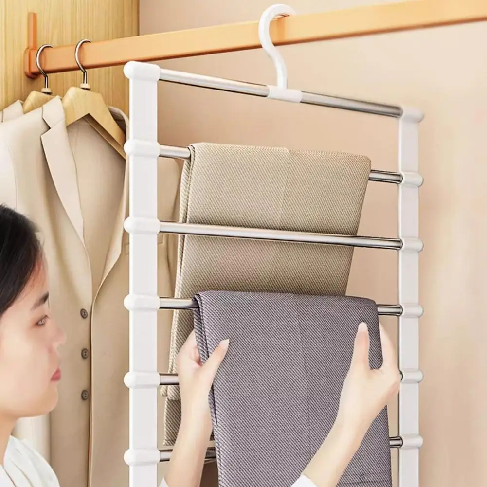 Multi-Layer Pants Hanger Non Slip Clips Collapsible Hanging System For Home Bedroom Foldable Space Saving Closet Organizer
