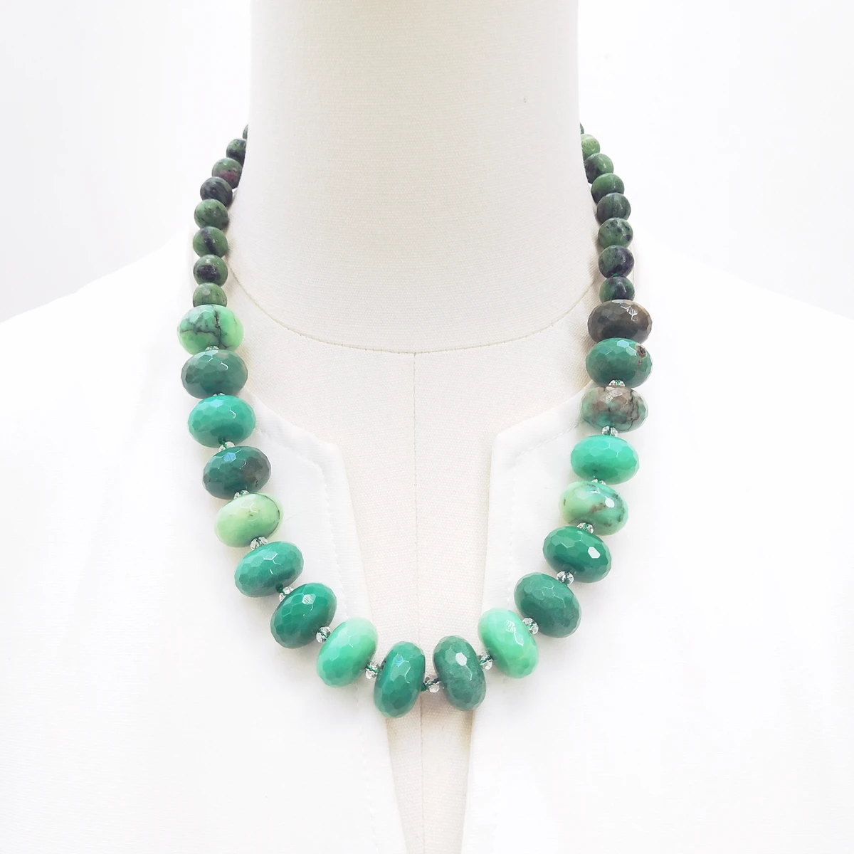 Lii Ji Real Stone Green Agate Anyolite Necklace 56cm Stock Sale Women Jewelry Gift