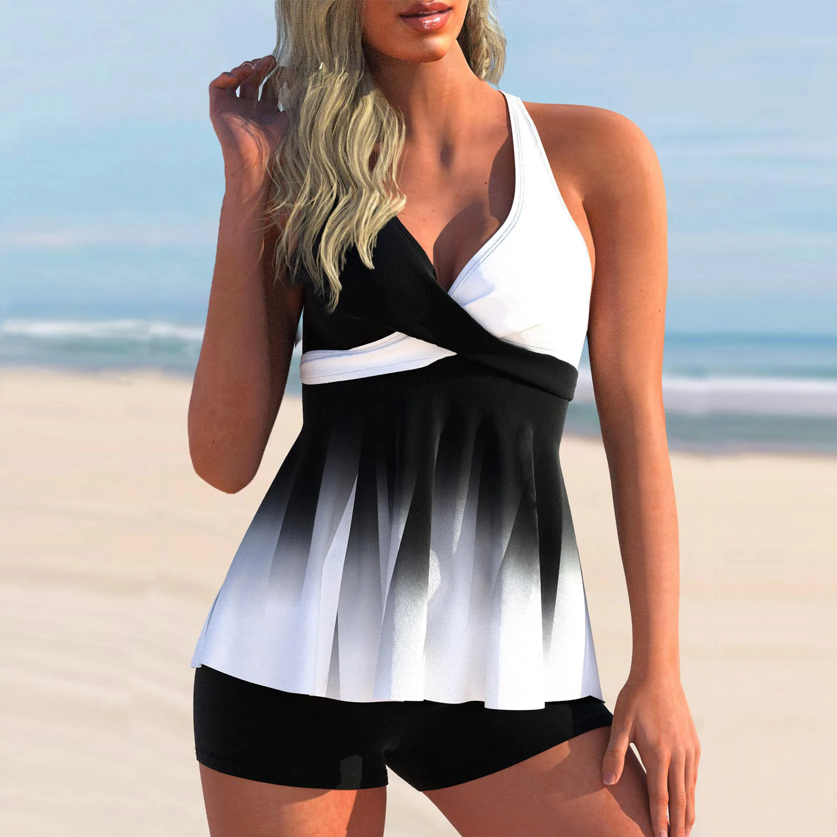 2023 Dames Bedrukte Strandbadkleding Off Shoulder Sexy Bikini Badmode Zomer Tankini Badmode Tweedelig Strandpak