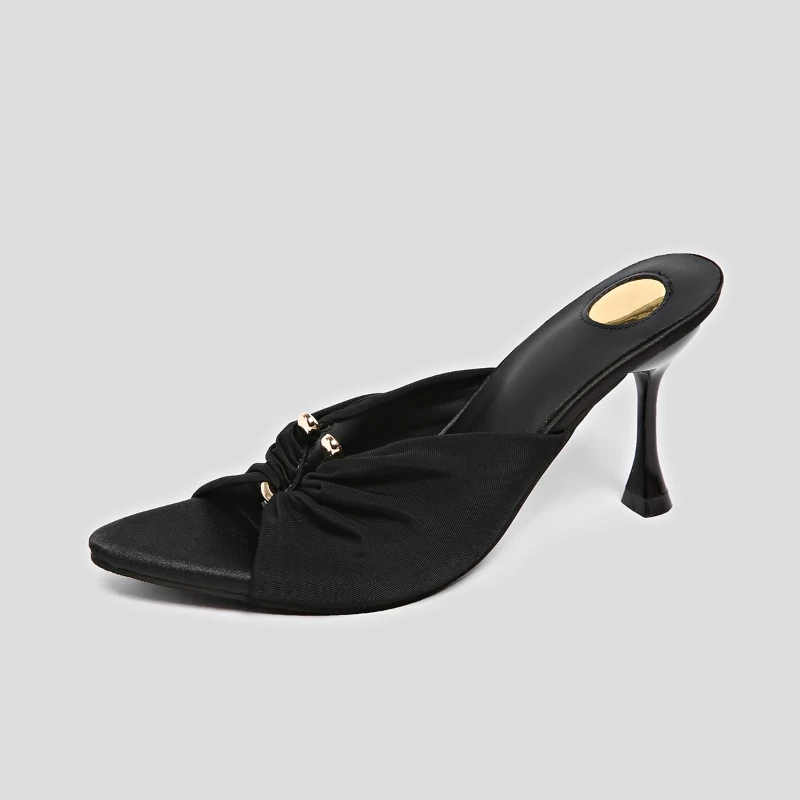 2025  Designer Summer Woman Slippers Fashion Open Toe Thin High Heels Shoes Street Style Stripper Party Slides Zapatos De Mujer