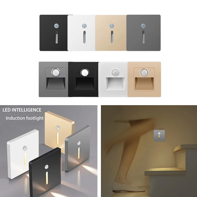 Smart Motion Sensor LED Stair Footlight Indoor Outdoor Stair Wall Lamp Recessed LED Step Light Staircase Bedroom Decoration