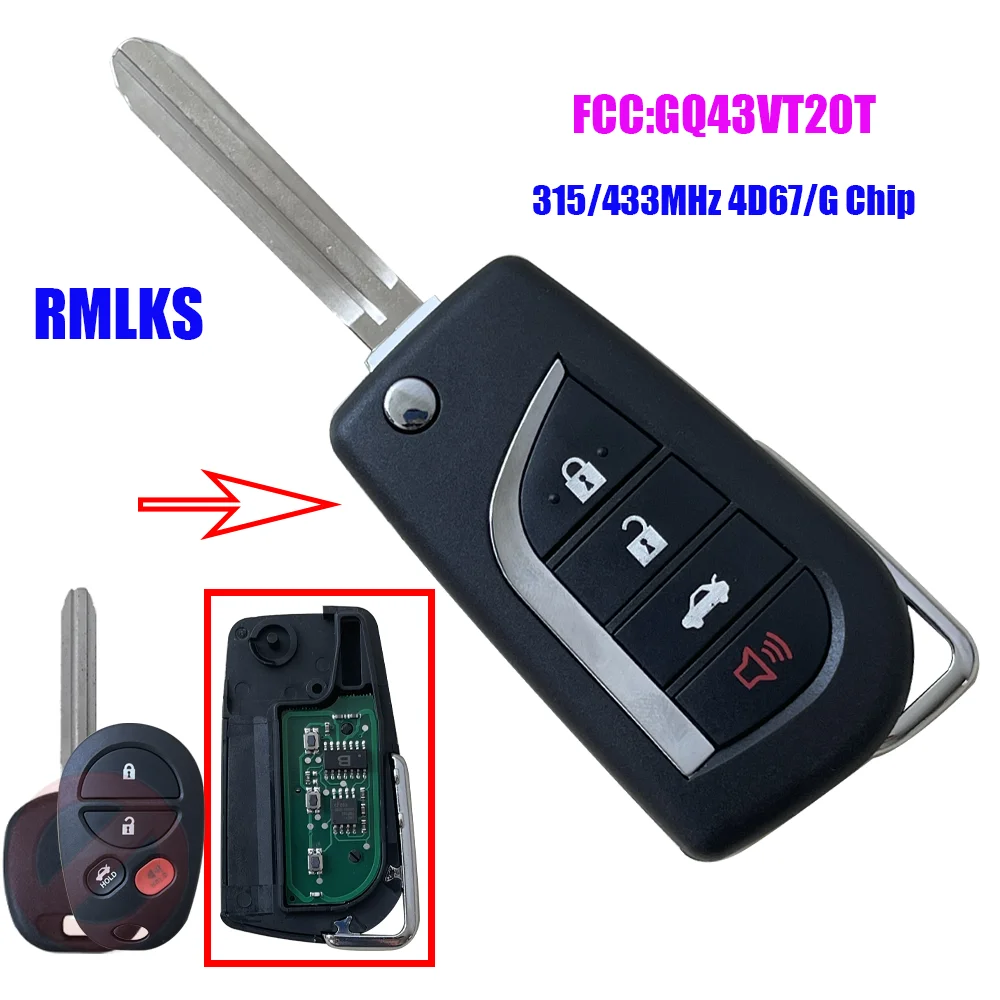 For Toyota Highlander Sequoia Sienna GQ43VT20T Remote Fob 3/4 Button 315/433Mhz GQ43VT20T Car Key