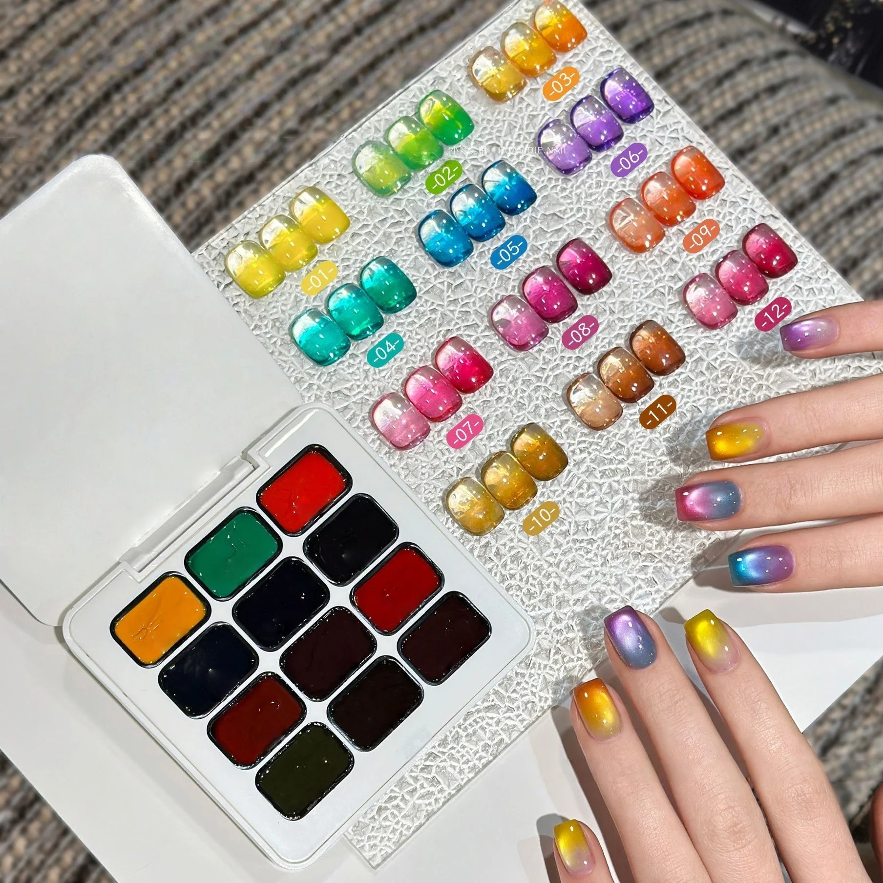 12-Color High Transparency Solid Nail Polish Adhesive, Dopamine Manicure Kit, High Saturation Shimmer, LED Manicure Perfect Gift