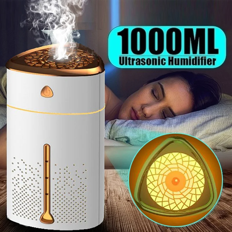 ความจุ1000Ml ขนาดใหญ่รถบ้าน Air Humidifier USB Ultrasonic Negative Ion Mist LED Light Humidifier Diffuser