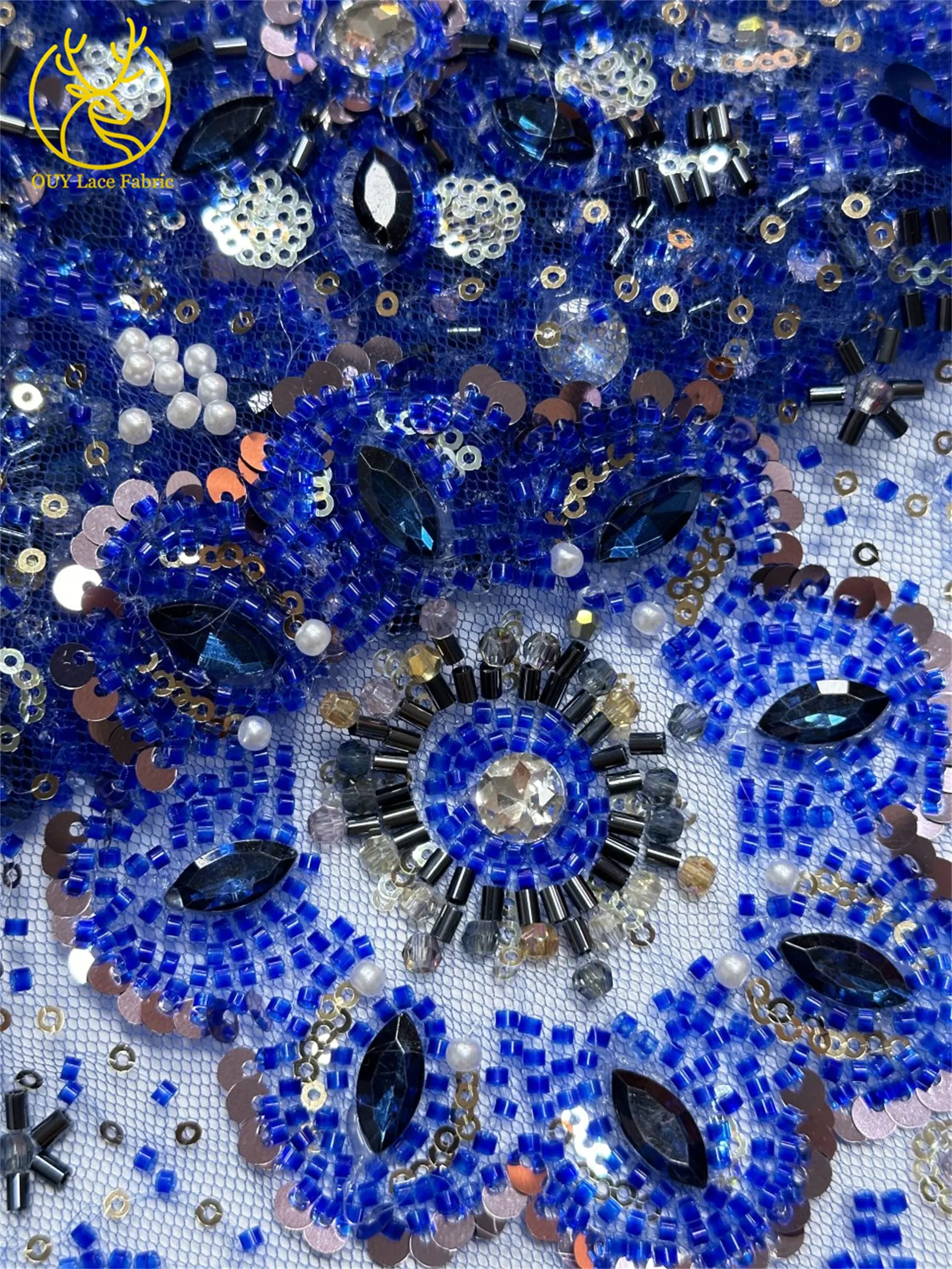 Grüner afrikanischer Stein-Perlen-Spitzenstoff 2026, hochwertiger nigerianischer französischer Tüll-Pailletten-Spitzenstoff, ideal für Brautparty-Dresse – Detail 23