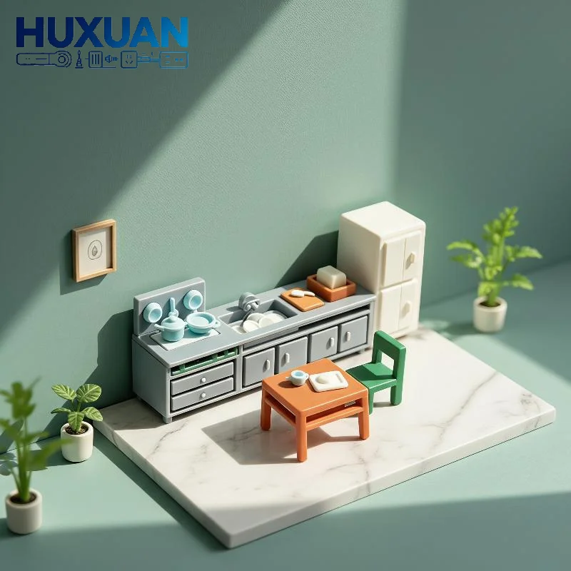 Resin Miniature Dollhouse Furniture Ornament Vivid Kitchen Living Room Scene Model for Display Stand Decoration