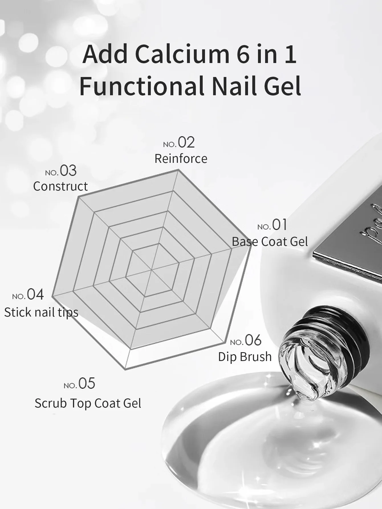 ستة في واحد متعددة الوظائف تعزيز البناء معطف فوقي مقسى مطلي بالكريستال مسمار الفن العلاج بالضوء زيت الأظافر لاصق