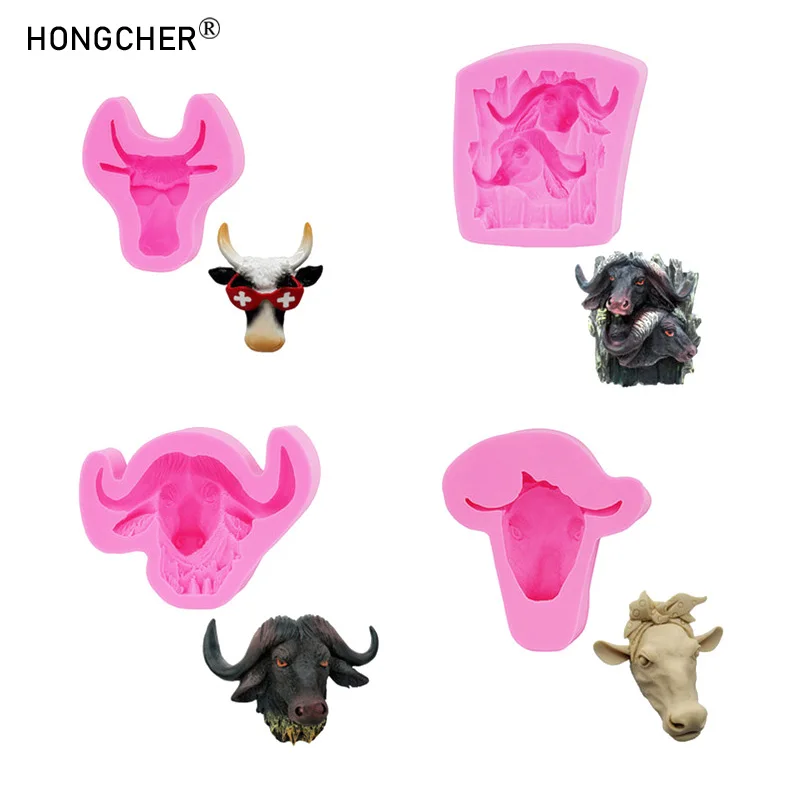 Tier Gläser Kuh Kopf Turban Kuh DIY Gips Aroma Ornament Tropf Form Handgemachte Schokolade Kuchen Dessert Dekoration Silikon Form