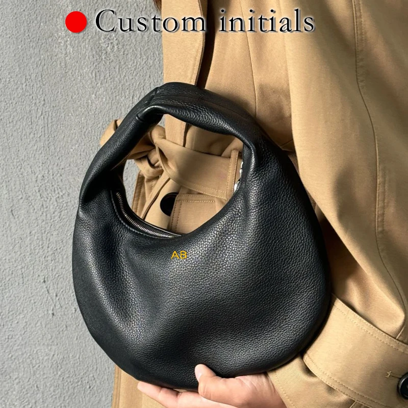 Japanese Style Custom Initials Leather Half Moon Bags For Women Luxury Designer Handbags Purses 2026 New In Top Handle Shoulder