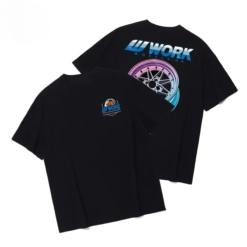 Summer New WORK Wheel Hub Modified Car Style Graphic Print Fashionable Casual High-quality Breathable Men's Round-neck T-shirt
