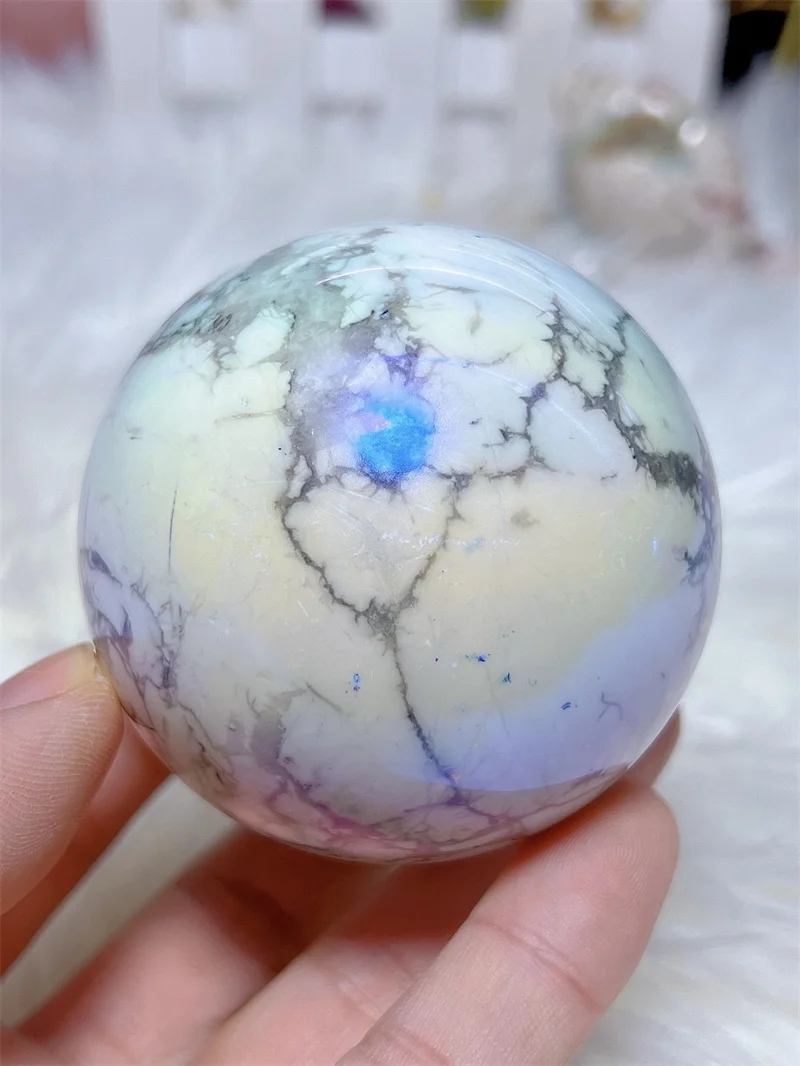 

Natural Aura Howlite Sphere With Rain Bow Reiki Healing Stone Home Decoration Exquisite Gift Souvenir Gift