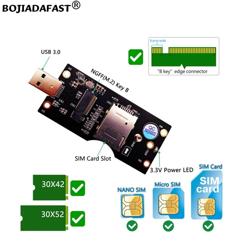 USB 3.0 Type-A Connector To M2 NGFF M.2 Key-B Wireless Module Adapter 1 SIM Card Holder For 5G 4G LTE WWAN GSM Modem