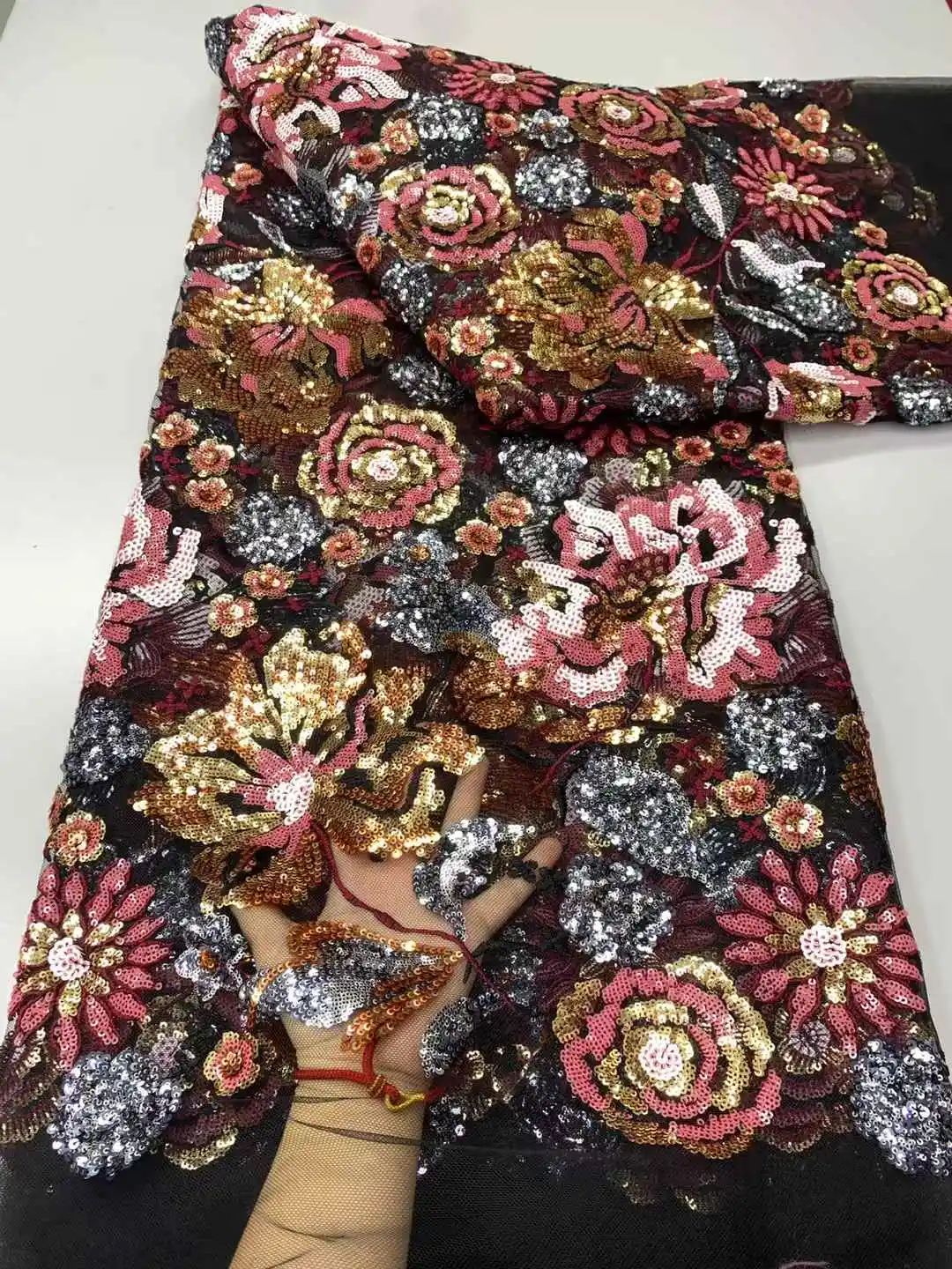 

Luxurious African Groom Sequins Lace Fabric High Quality 2025 French Embroidery Heavy Sequins For Nigerian Wedding Party Dress