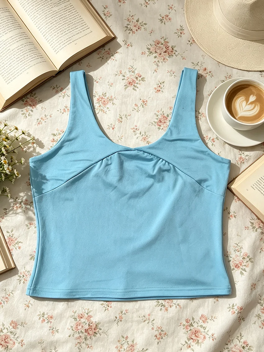 Y2K Beach Women Solid Two Piece Dress Sets Sleeveless U‑Neck Crop Top Irregular Hem Skirt Casual Holiday Matching Outfits image 5