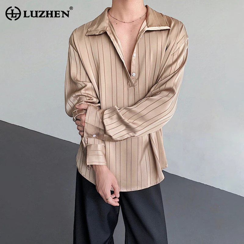 

LUZHEN 2025 New High Quality Luxury Elegant Long Sleeve Shirts Men's Fashion Handsome Loose Stripe Printed Casual Clothes JY3033