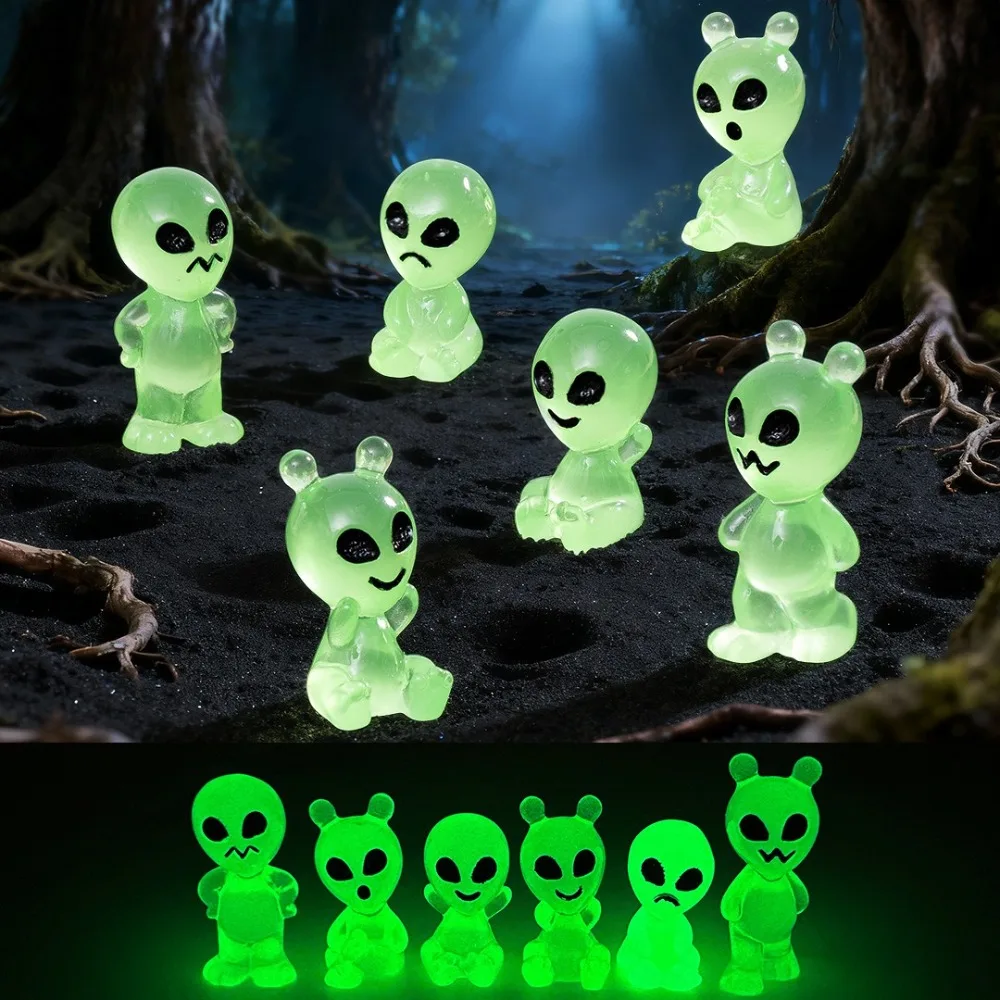 60PCS Mixed Glow in The Dark Alien Figurines Luminous Mini Alien Charms Ornaments DIY Micro Landscape Desktop Car Decoration