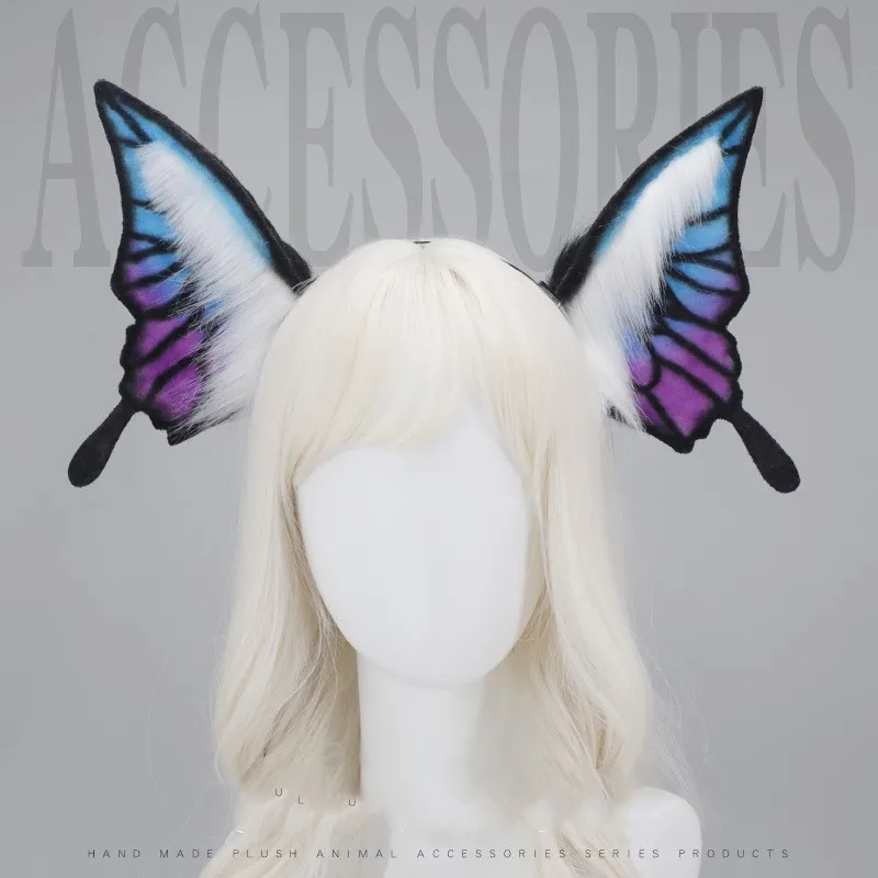 

Simulation Cosplay Butterfly Wings Hair Hoop Plush Ears Headwear Hair Accessories Furry Fluffy Lolita Party Anime Ear Hair Hoop