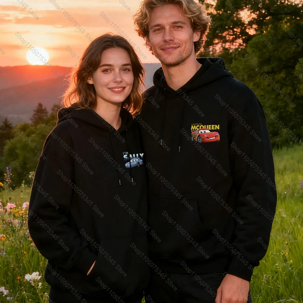 متعة سالي أنا البرق ماكوين سيارة مطبوعة هوديي الرجال النساء الخريف والشتاء الملابس القطنية الحب هدية للزوجين للجنسين