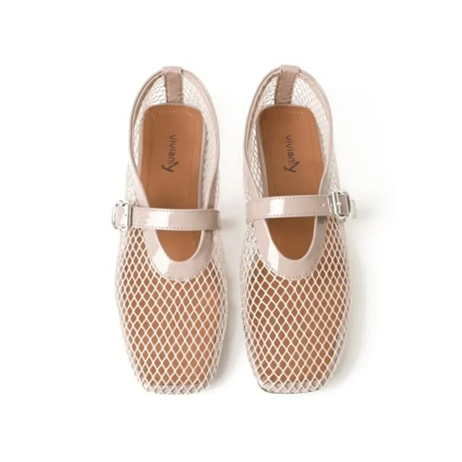 

vivianly Mesh Ballet Flats Shoes for Women Flats Comfortable Dressy Round Toe Mesh Flats Fishnet Mary Jane Flats for Events Par