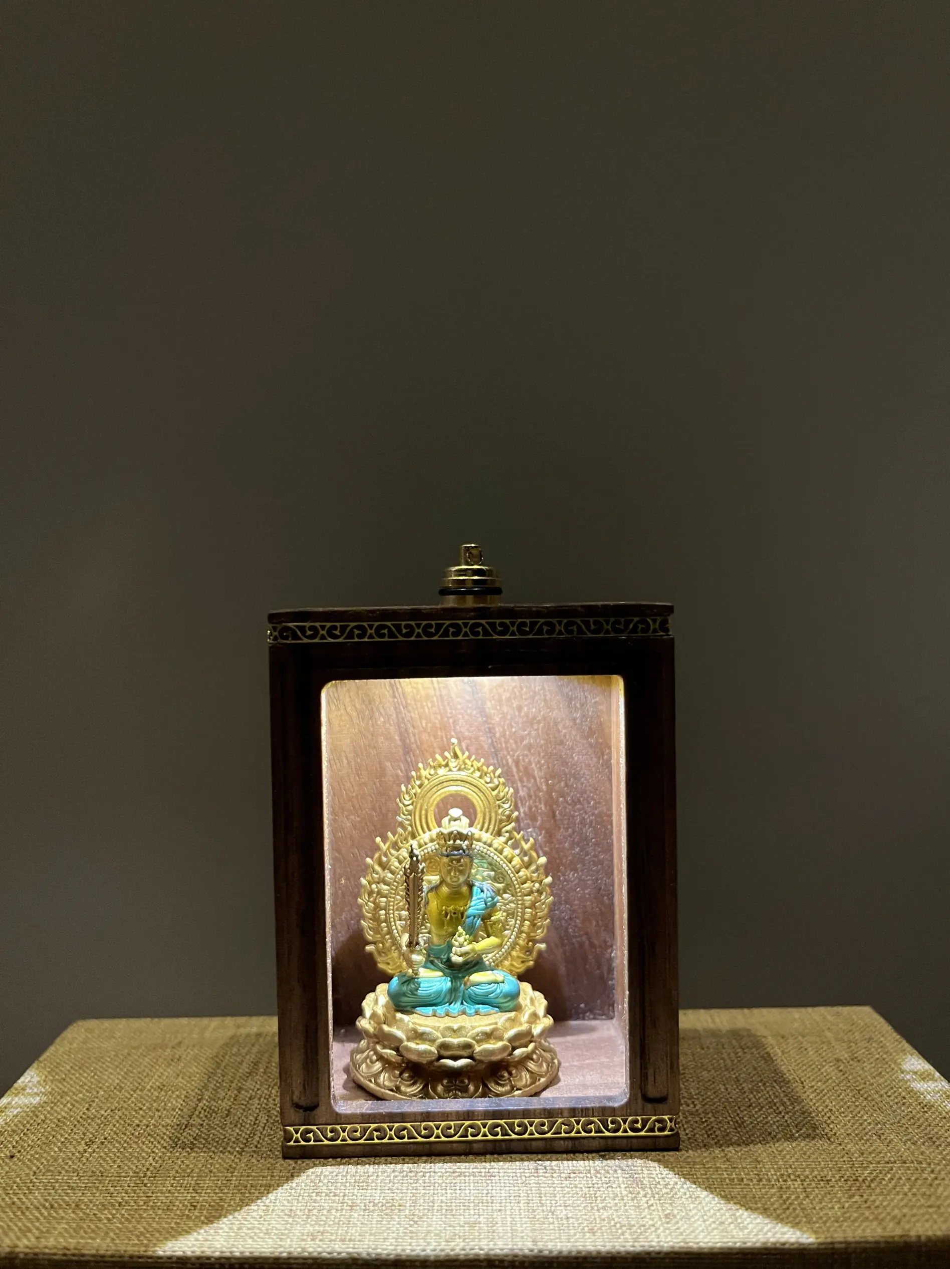 Void Tibetan Bodhisattva Pure Painted Buddha Statue with Black Walnut Niche Twelve Zodiac Signs Ox and Guardian Birth