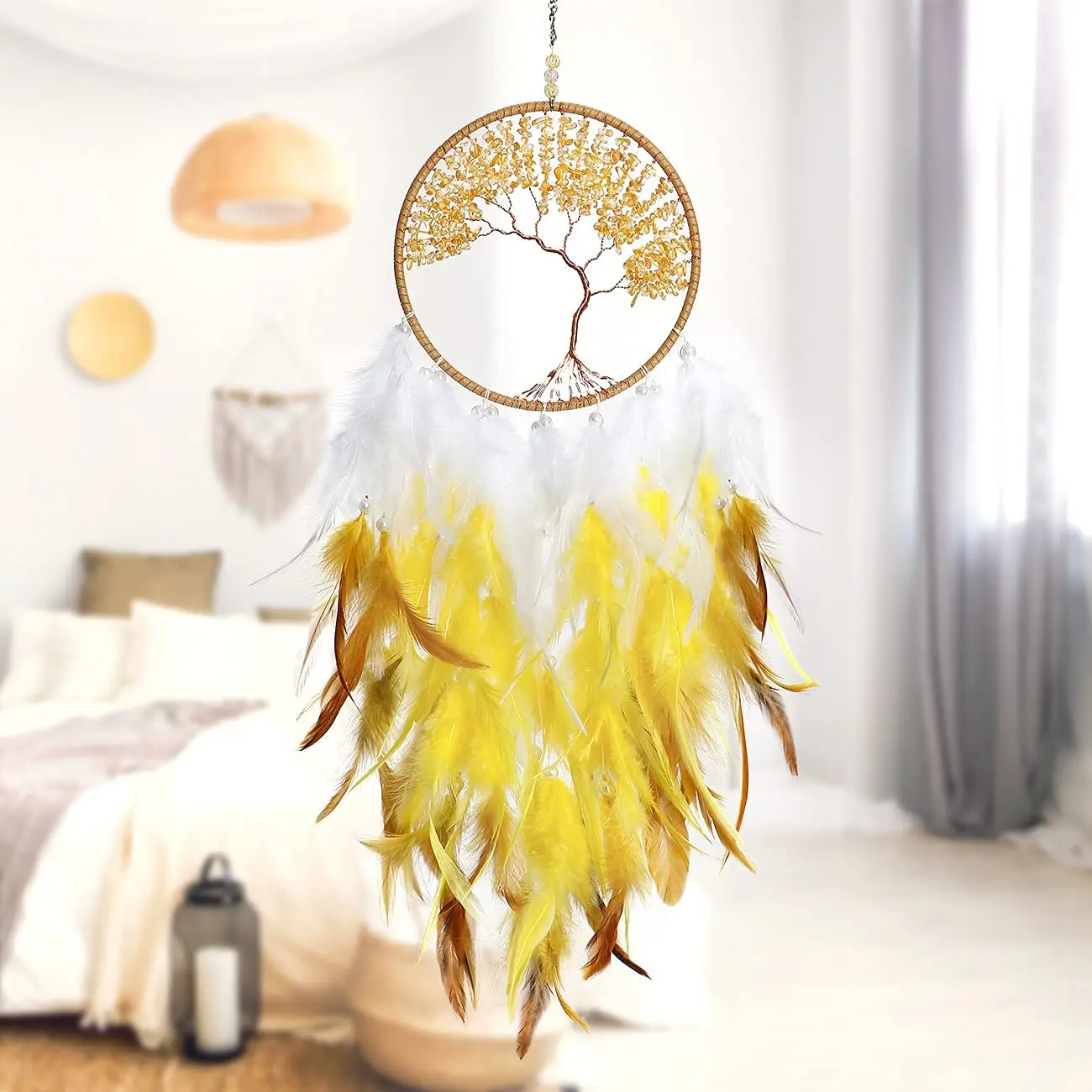 Crystal Tree of Life Dreamcatcher Pendant Hanging Decor Handmade Romantic Golden Time Decorative Dream Catcher Wall Ornament