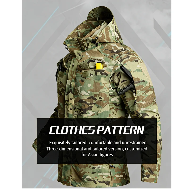 Spring Autumn Men's Hiking Cargo Sets Outdoor Men Camo Multi-Pocket Jackets + Cargo Pants Men Heavy Duty Windbreaker Work Suits