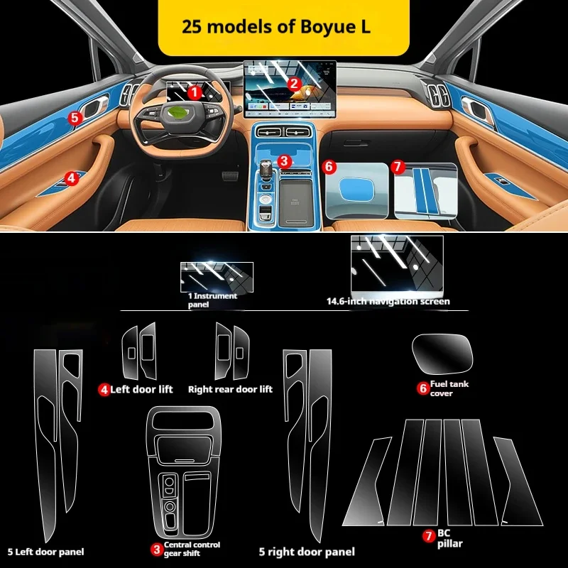For Geely Boyue L 4th Generation 2025 - Complete TPU Protection Kit | Anti-Scratch Film for All Interior Screens & Control Panel