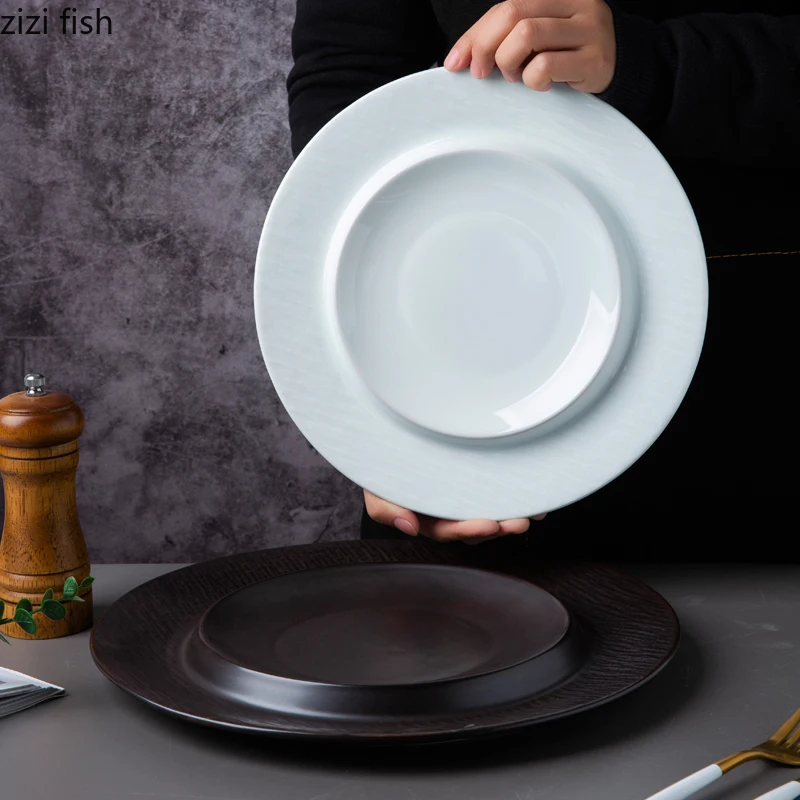 Round Ceramics Dining Plate Soup Plate Western Style Steak Plates Fruit Dish Salad Bowl Sushi Plates Dim Sum Dish Sting Disc