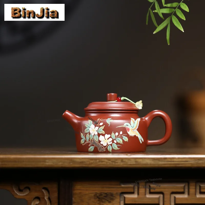 300ml Aesthetic Yixing Purple Clay Teapots Handmade De Zhong Pot Raw Ore Dahongpao Mud Kettle Zisha Tea Set Collection Craft