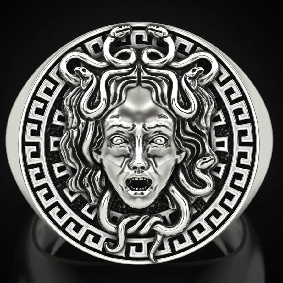 19g 3D Medusa Gorgon Mens Religious Art Relief Real  Customized 925 Solid Sterling Silver Rings Many Sizes 6-13