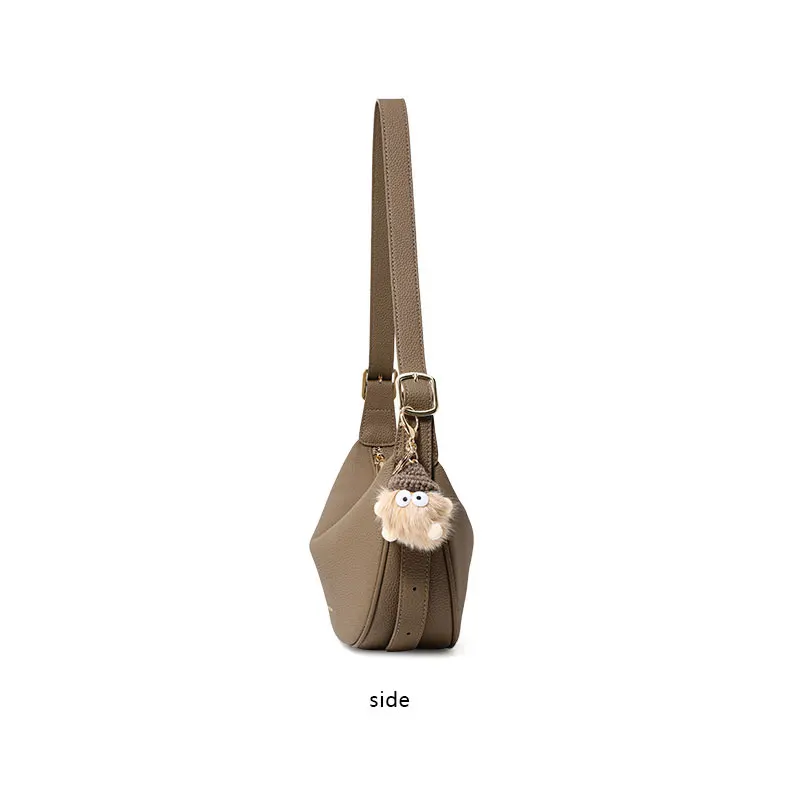 Echte Leder-Umhängetasche für Damen, hochwertige Unterarmtasche, exquisites Design in Knödelform, weiße Einzelschultertasche – Detail 10