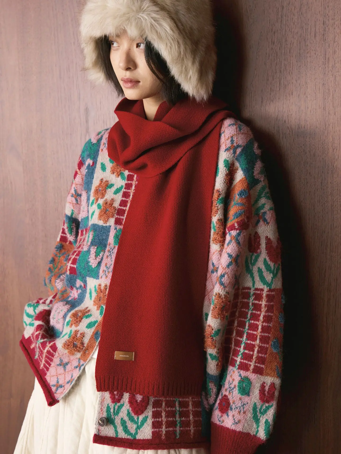 warm-knitted-scarf-soft-comfortable-cozy-women's-faionable-korean-sle-autumn-winter-floral-pattern-long-rectangle-scarf